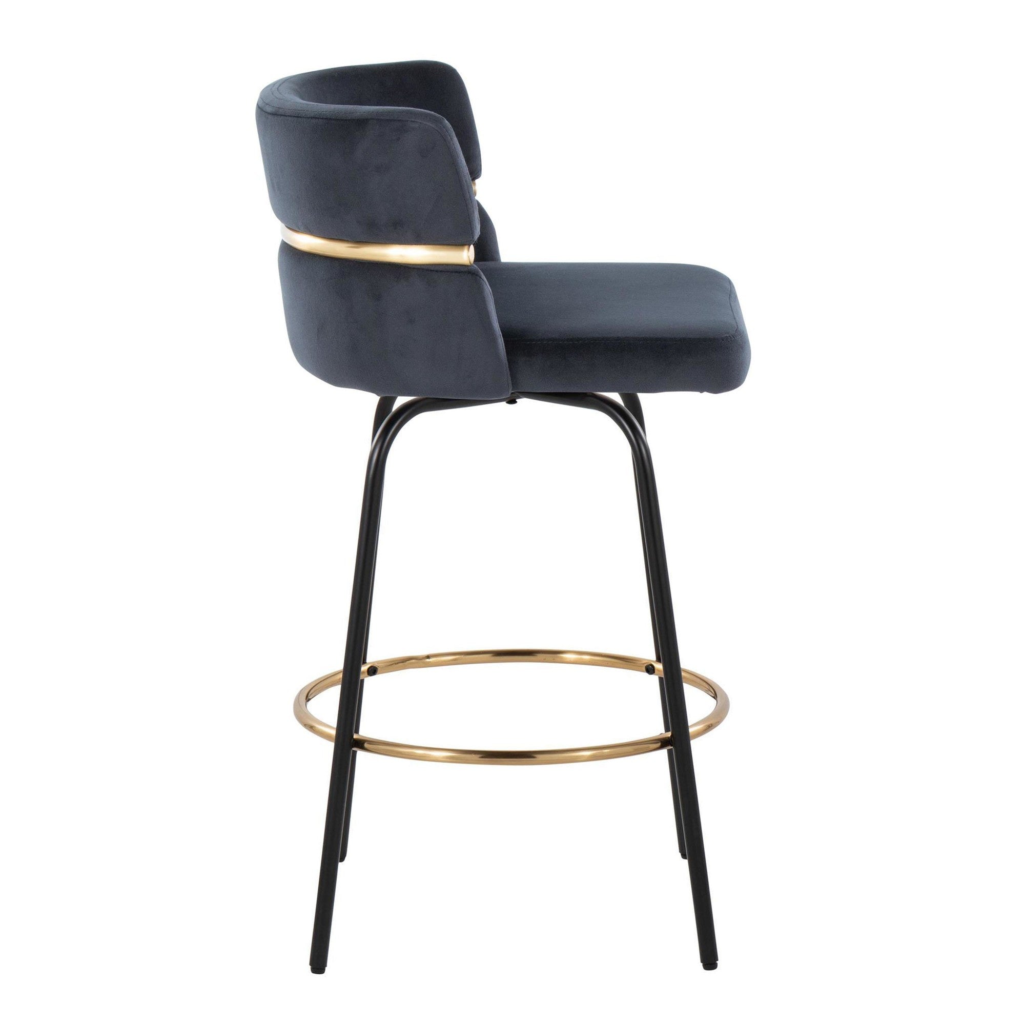 Cinch Claire 26" Fixed-Height Counter Stool - Set of 2 - Black Metal, Gold Metal, Black Velvet