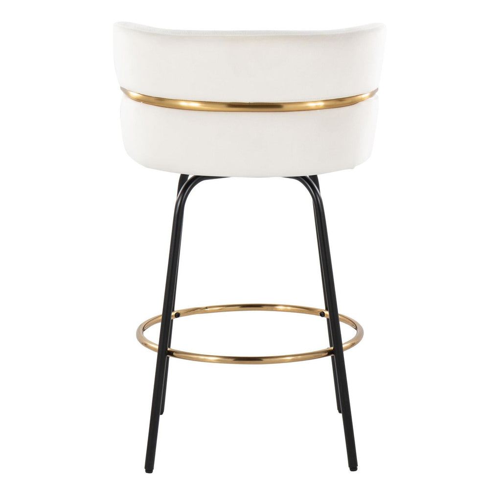 Cinch Claire 26" Fixed-Height Counter Stool - Set of 2 - Black Metal, Gold Metal, Cream Velvet