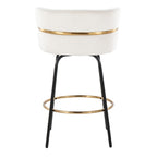 Cinch Claire 26" Fixed-Height Counter Stool - Set of 2 - Black Metal, Gold Metal, Cream Velvet
