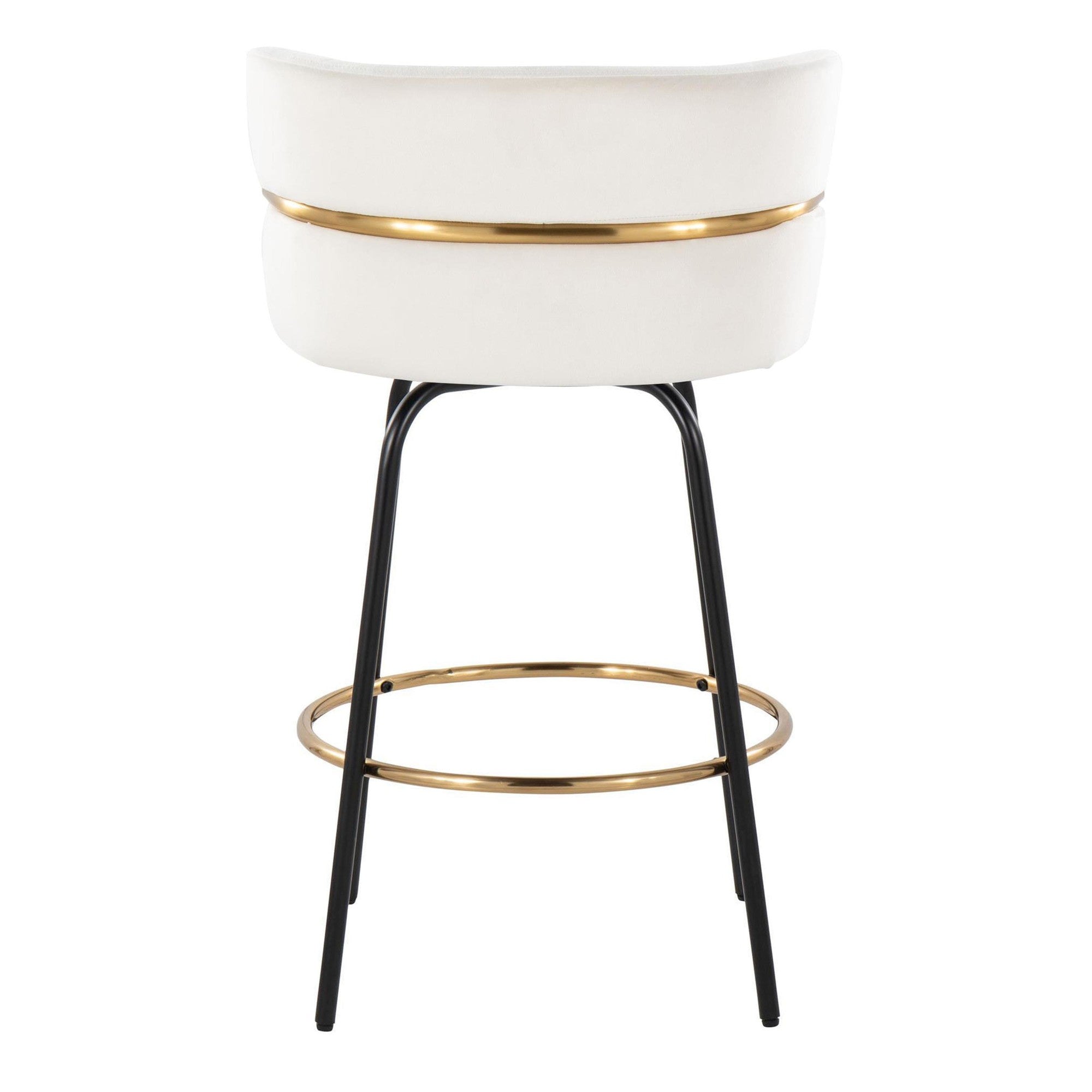 Cinch Claire 26" Fixed-Height Counter Stool - Set of 2 - Black Metal, Gold Metal, Cream Velvet