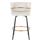 Cinch Claire 26" Fixed-Height Counter Stool - Set of 2 - Black Metal, Gold Metal, Cream Velvet