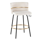 Cinch Claire 26" Fixed-Height Counter Stool - Set of 2 - Black Metal, Gold Metal, Cream Velvet