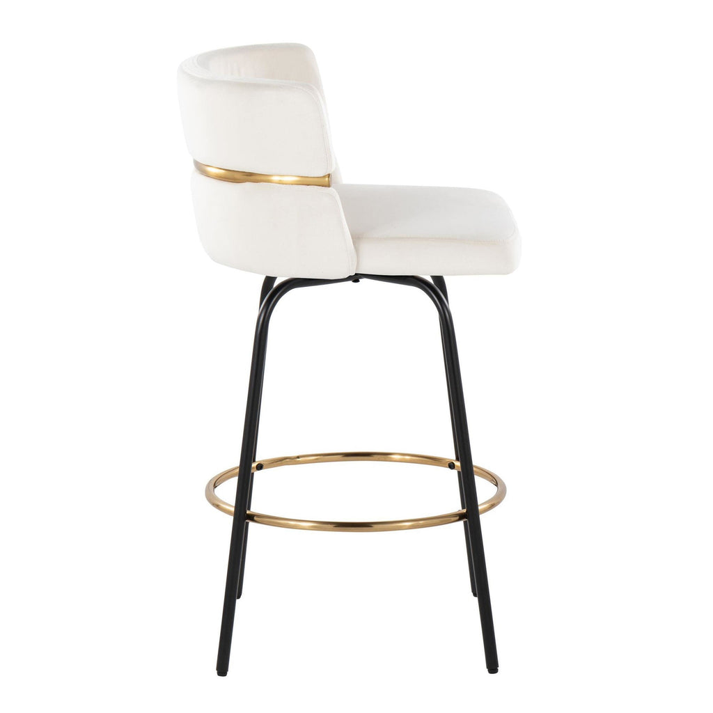 Cinch Claire 26" Fixed-Height Counter Stool - Set of 2 - Black Metal, Gold Metal, Cream Velvet