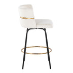 Cinch Claire 26" Fixed-Height Counter Stool - Set of 2 - Black Metal, Gold Metal, Cream Velvet