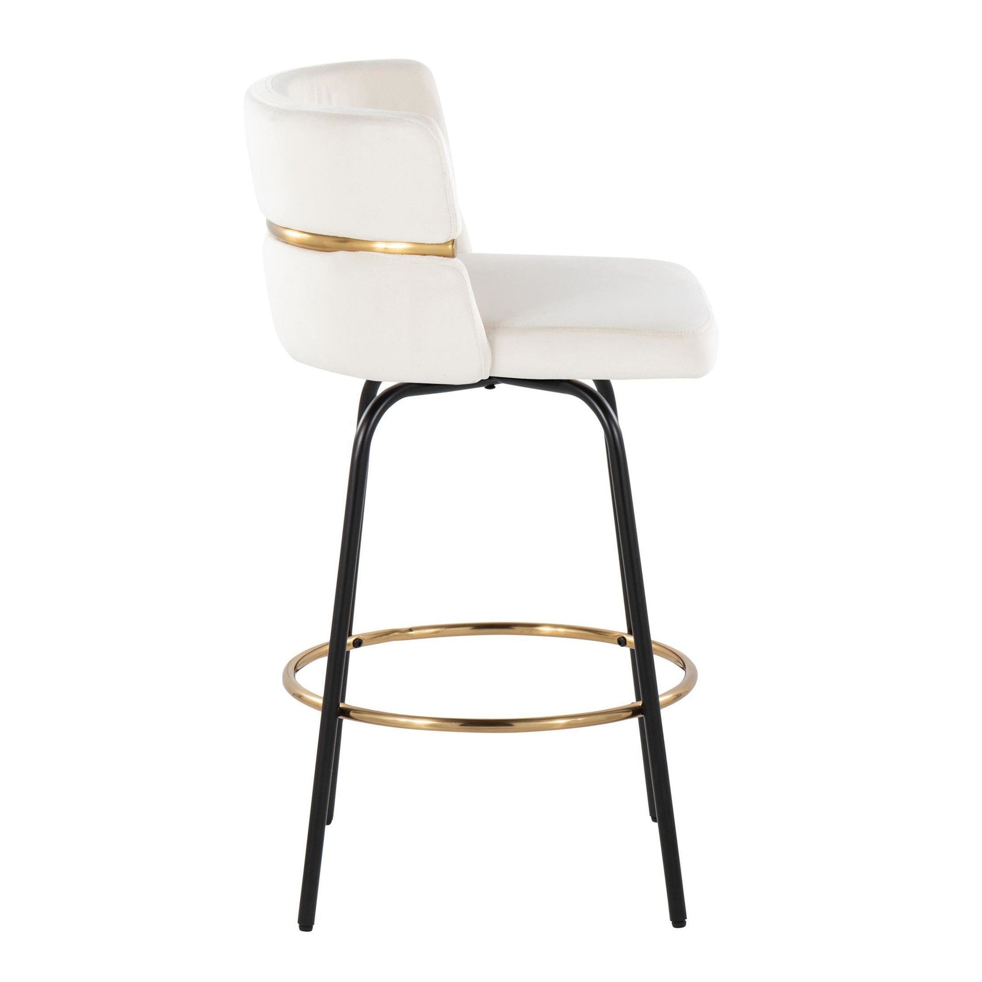 Cinch Claire 26" Fixed-Height Counter Stool - Set of 2 - Black Metal, Gold Metal, Cream Velvet