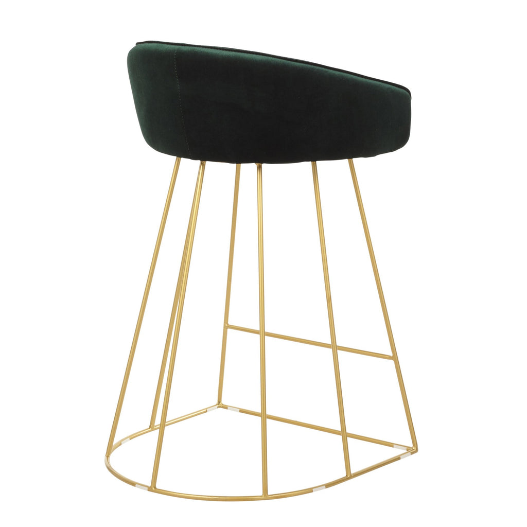 Canary Counter Stool - Set of 2 - Gold Metal, Green Velvet