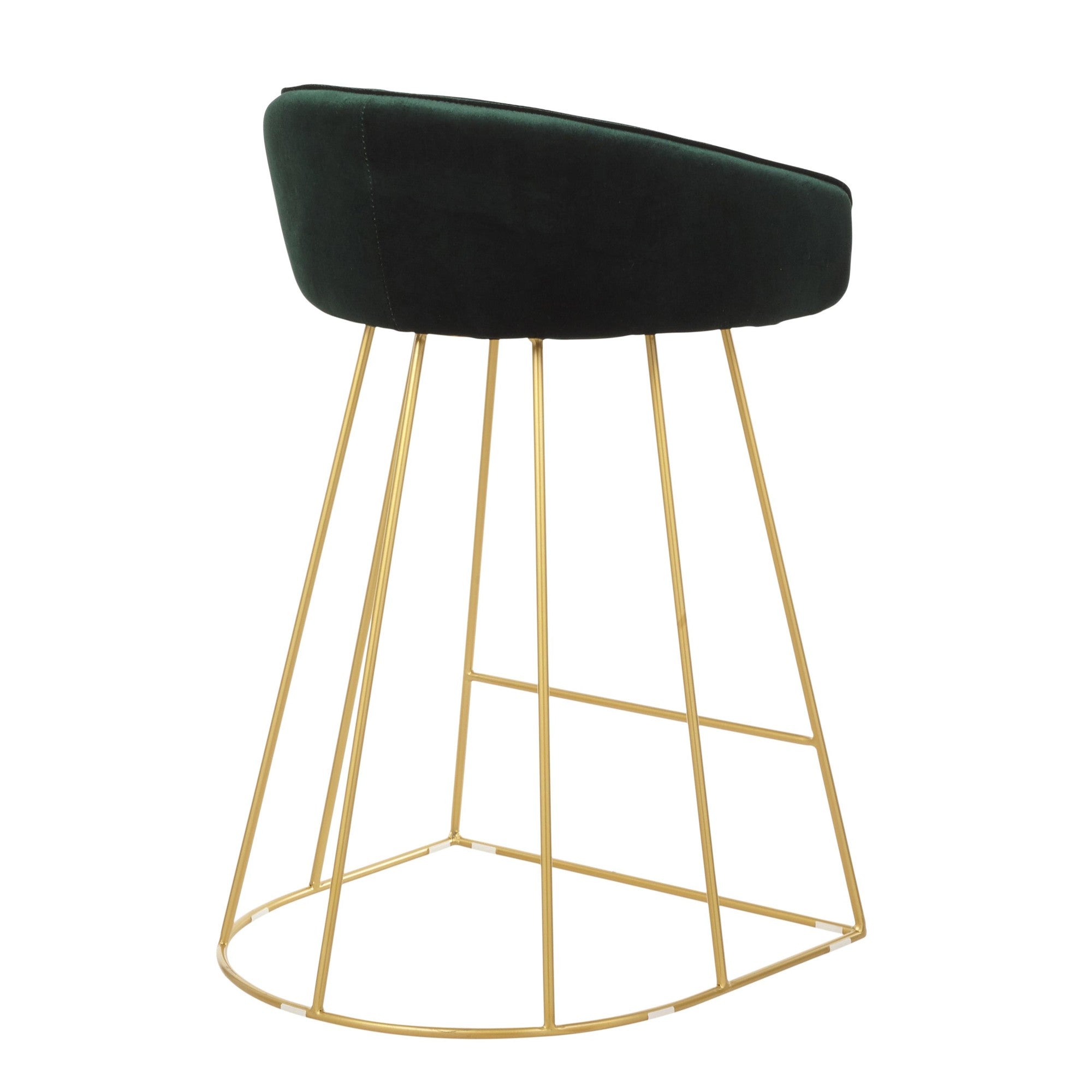 Canary Counter Stool - Set of 2 - Gold Metal, Green Velvet