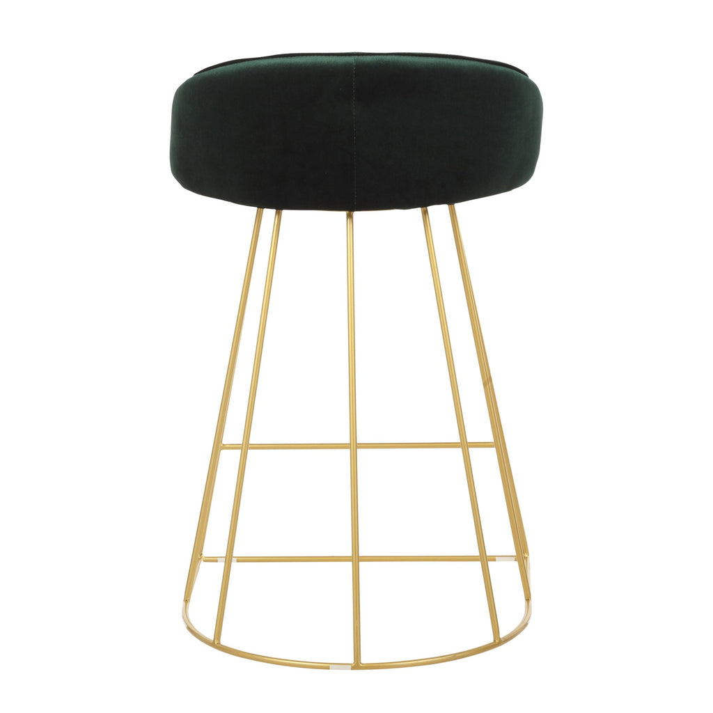 Canary Counter Stool - Set of 2 - Gold Metal, Green Velvet