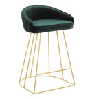 Canary Counter Stool - Set of 2 - Gold Metal, Green Velvet