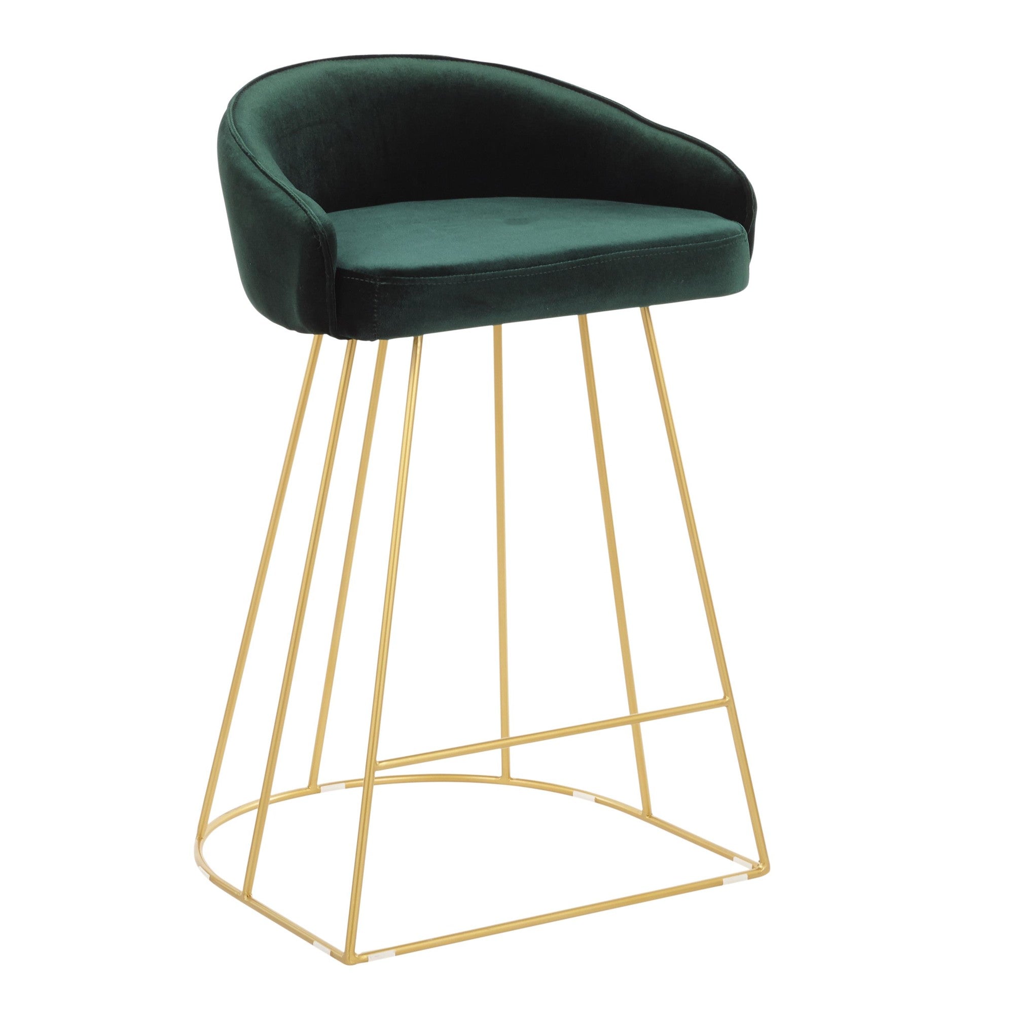 Canary Counter Stool - Set of 2 - Gold Metal, Green Velvet