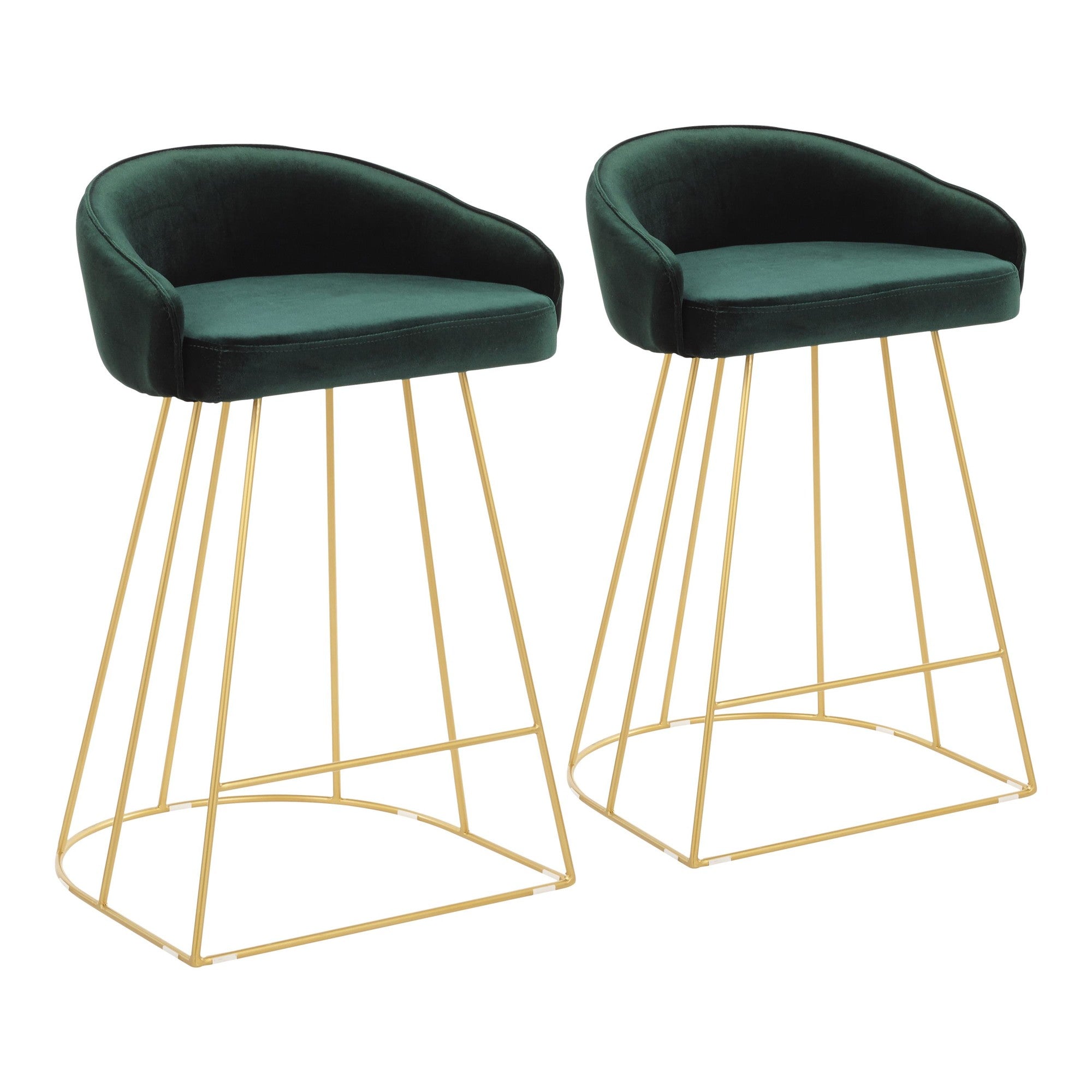 Canary Counter Stool - Set of 2 - Gold Metal, Green Velvet