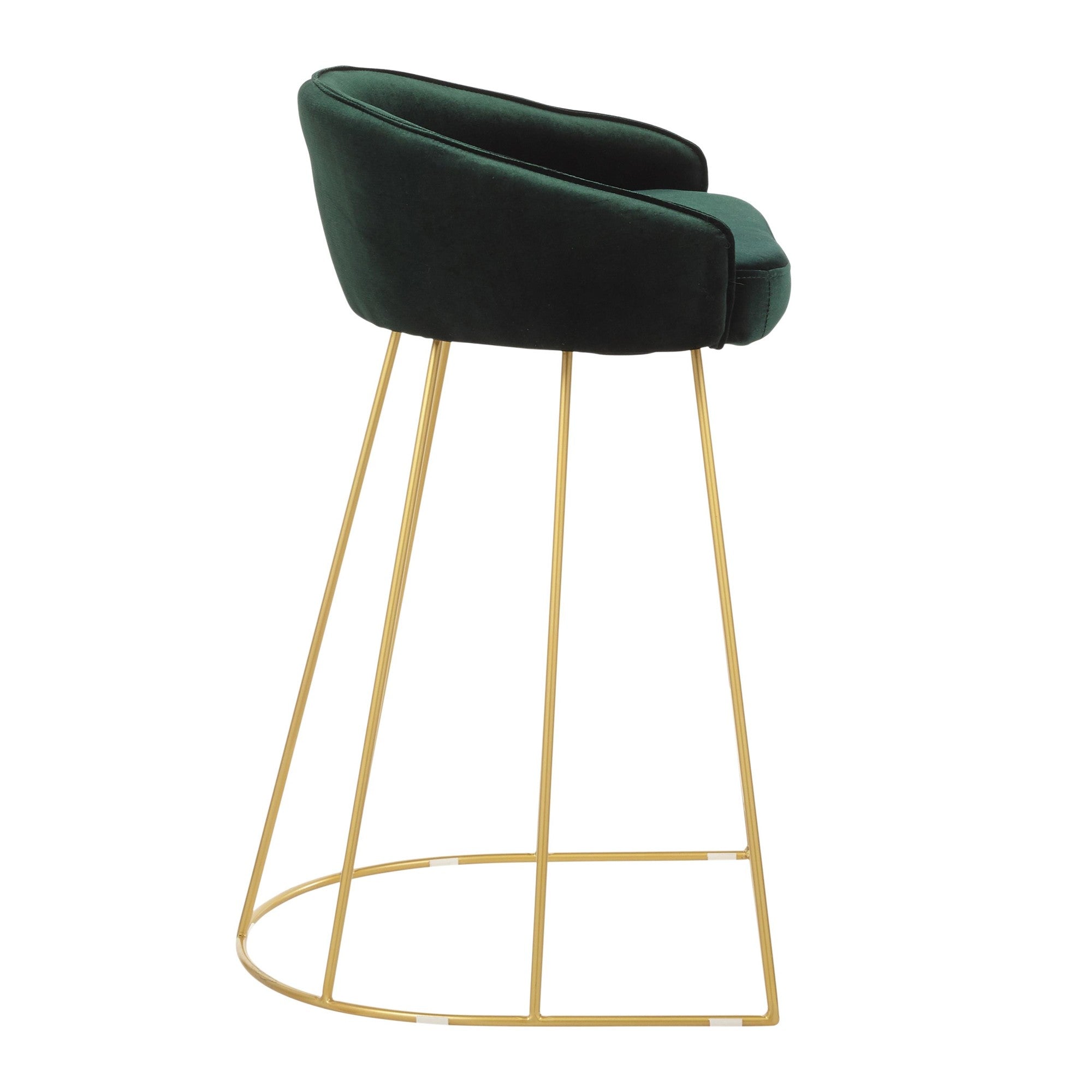 Canary Counter Stool - Set of 2 - Gold Metal, Green Velvet