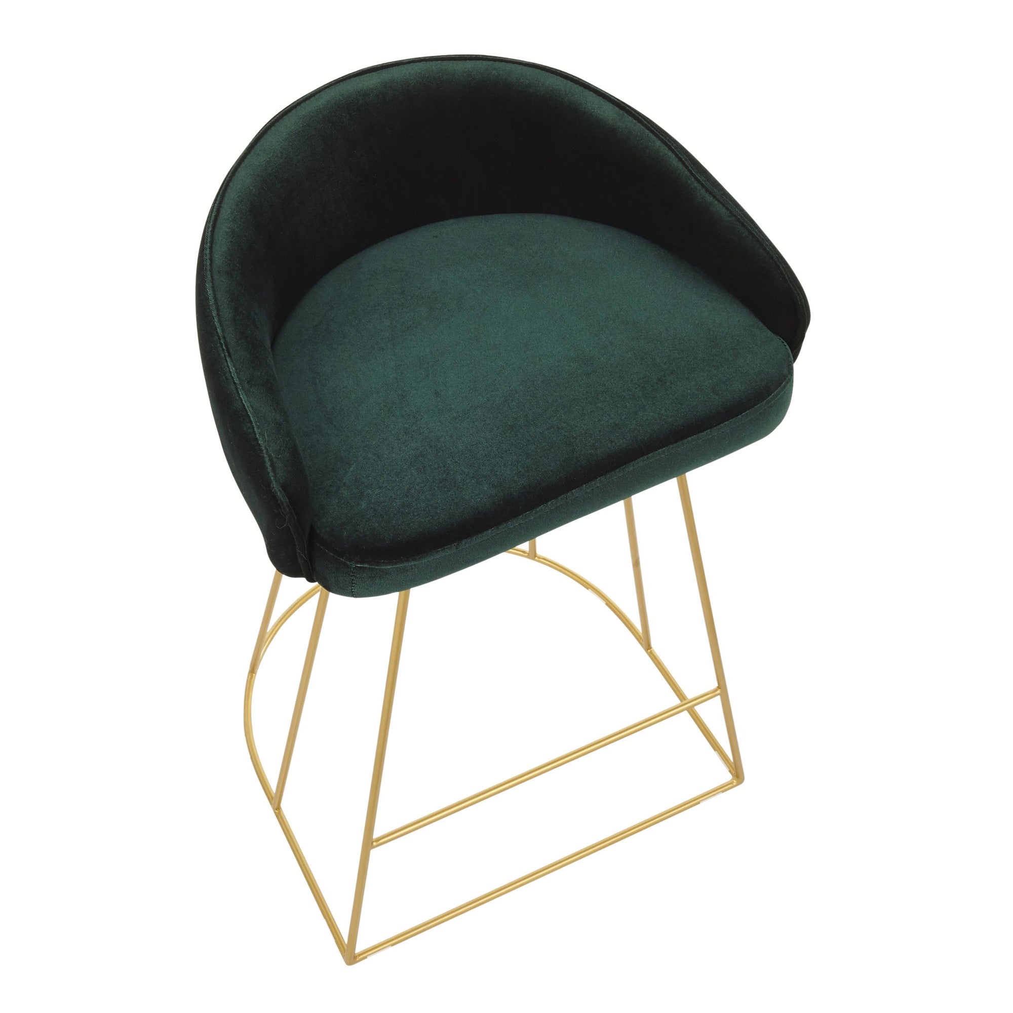 Canary Counter Stool - Set of 2 - Gold Metal, Green Velvet