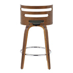 Cosini 26" Fixed-Height Counter Stool - Set of 2 - Walnut Wood, Charcoal Fabric, Chrome Metal