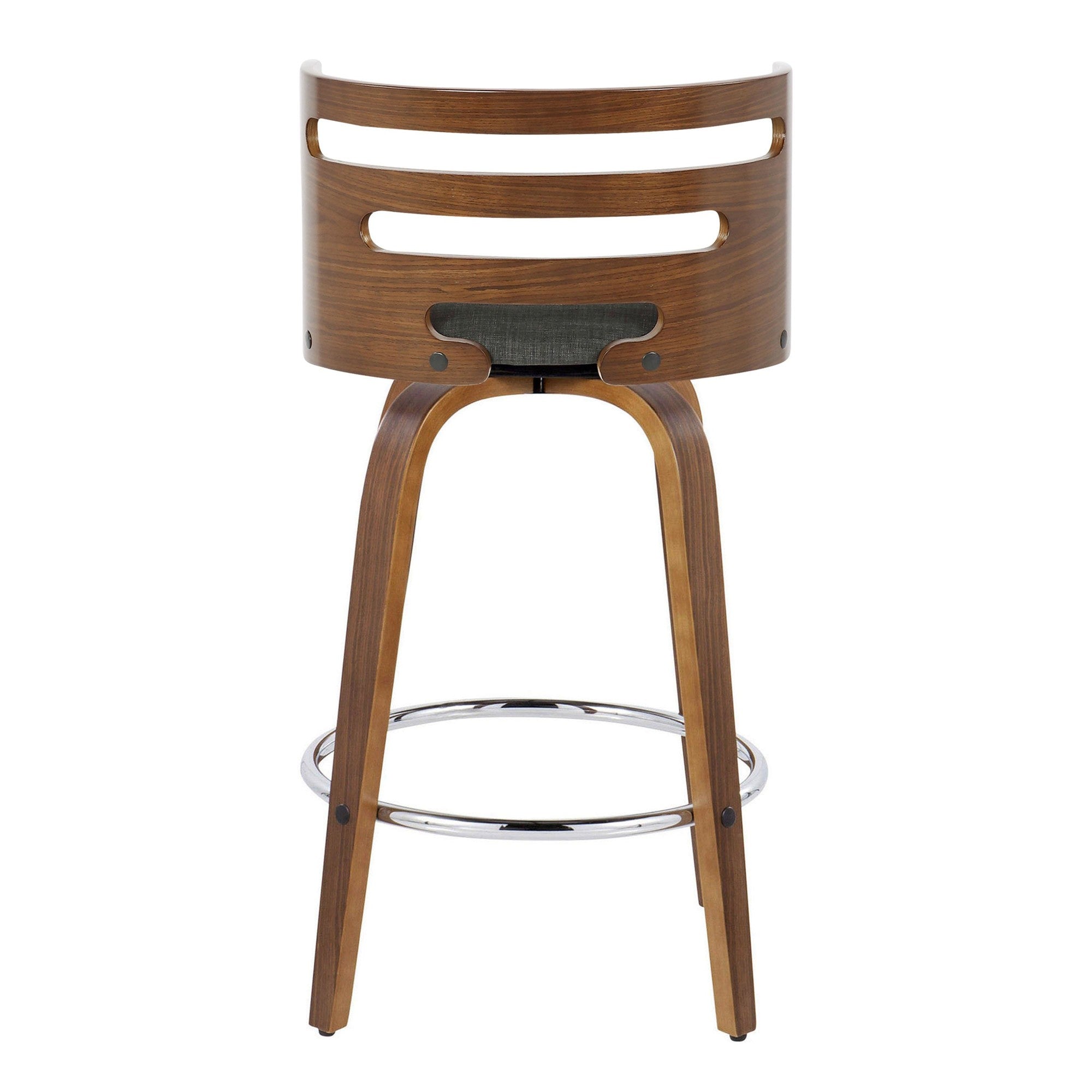 Cosini 26" Fixed-Height Counter Stool - Set of 2 - Walnut Wood, Charcoal Fabric, Chrome Metal