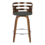 Cosini 26" Fixed-Height Counter Stool - Set of 2 - Walnut Wood, Charcoal Fabric, Chrome Metal