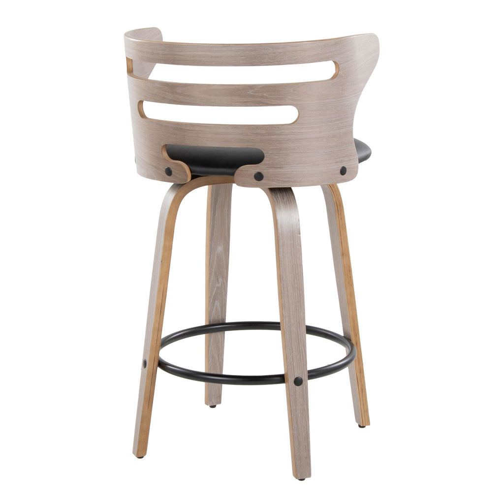 Cosini 26" Fixed-Height Counter Stool - Set of 2 - Light Grey Wood, Black PU, Black Metal