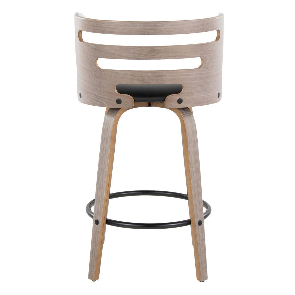 Cosini 26" Fixed-Height Counter Stool - Set of 2 - Light Grey Wood, Black PU, Black Metal