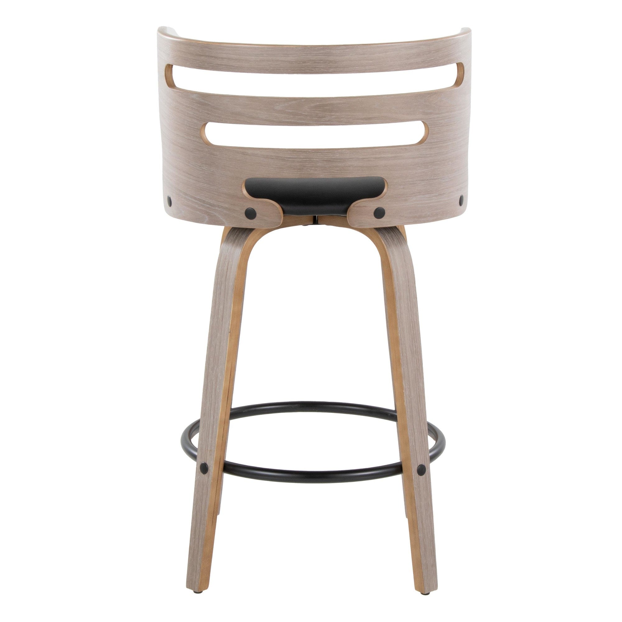 Cosini 26" Fixed-Height Counter Stool - Set of 2 - Light Grey Wood, Black PU, Black Metal