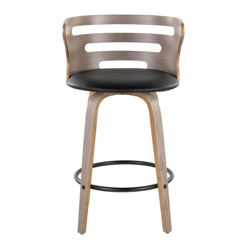 Cosini 26" Fixed-Height Counter Stool - Set of 2 - Light Grey Wood, Black PU, Black Metal