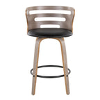 Cosini 26" Fixed-Height Counter Stool - Set of 2 - Light Grey Wood, Black PU, Black Metal