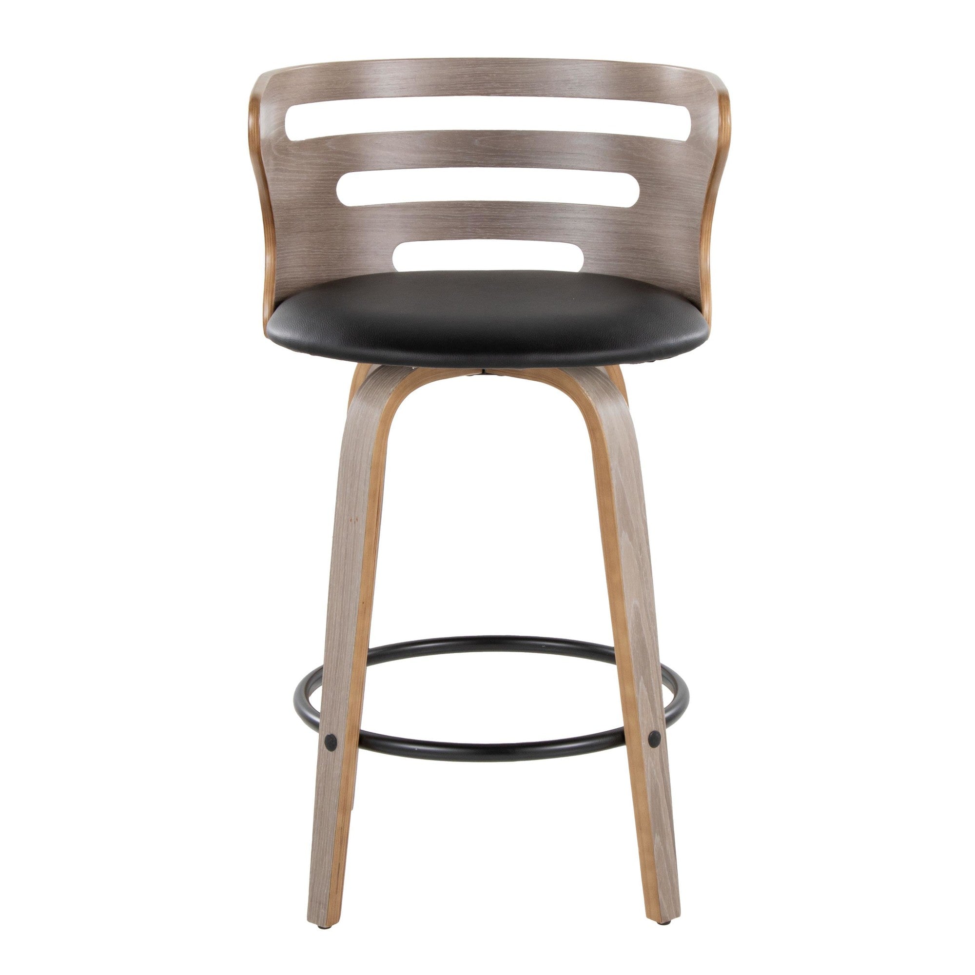 Cosini 26" Fixed-Height Counter Stool - Set of 2 - Light Grey Wood, Black PU, Black Metal