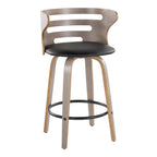 Cosini 26" Fixed-Height Counter Stool - Set of 2 - Light Grey Wood, Black PU, Black Metal