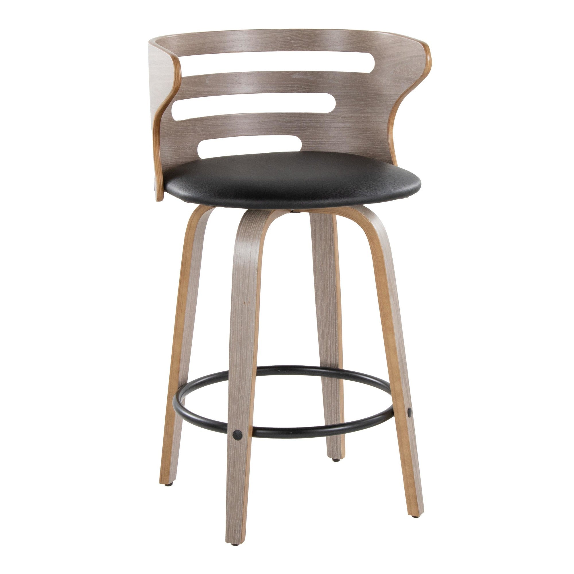 Cosini 26" Fixed-Height Counter Stool - Set of 2 - Light Grey Wood, Black PU, Black Metal