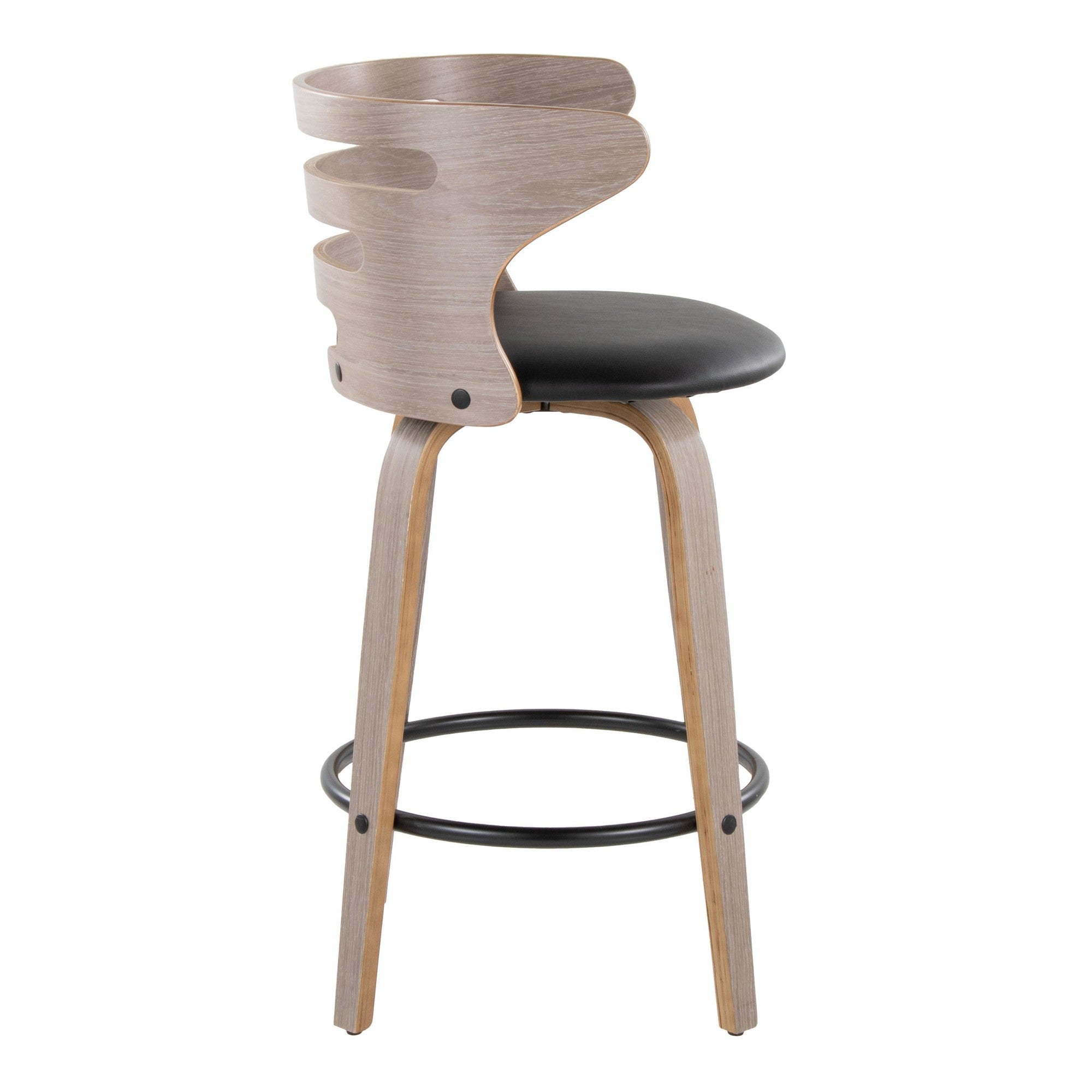 Cosini 26" Fixed-Height Counter Stool - Set of 2 - Light Grey Wood, Black PU, Black Metal