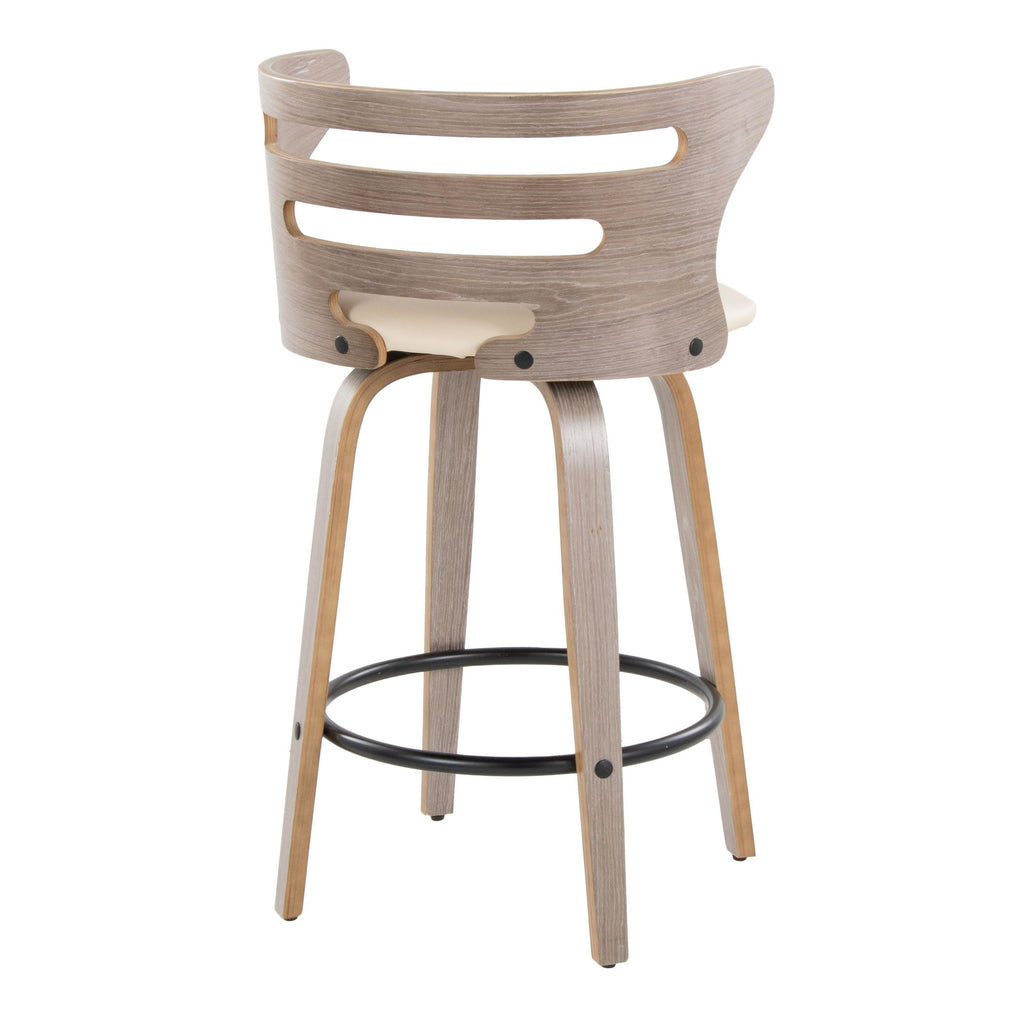Cosini 26" Fixed-Height Counter Stool - Set of 2 - Light Grey Wood, Cream PU, Black Metal