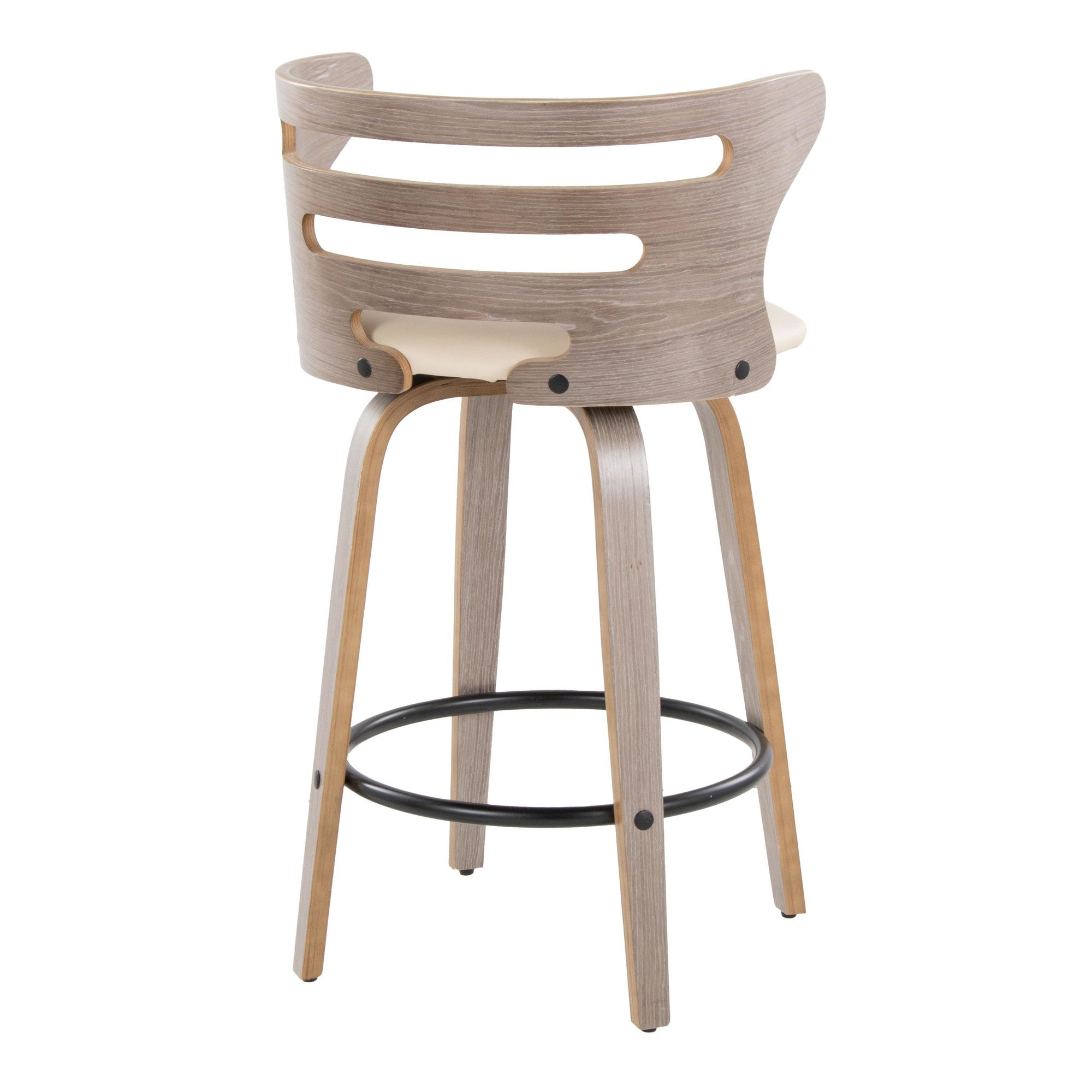 Cosini 26" Fixed-Height Counter Stool - Set of 2 - Light Grey Wood, Cream PU, Black Metal