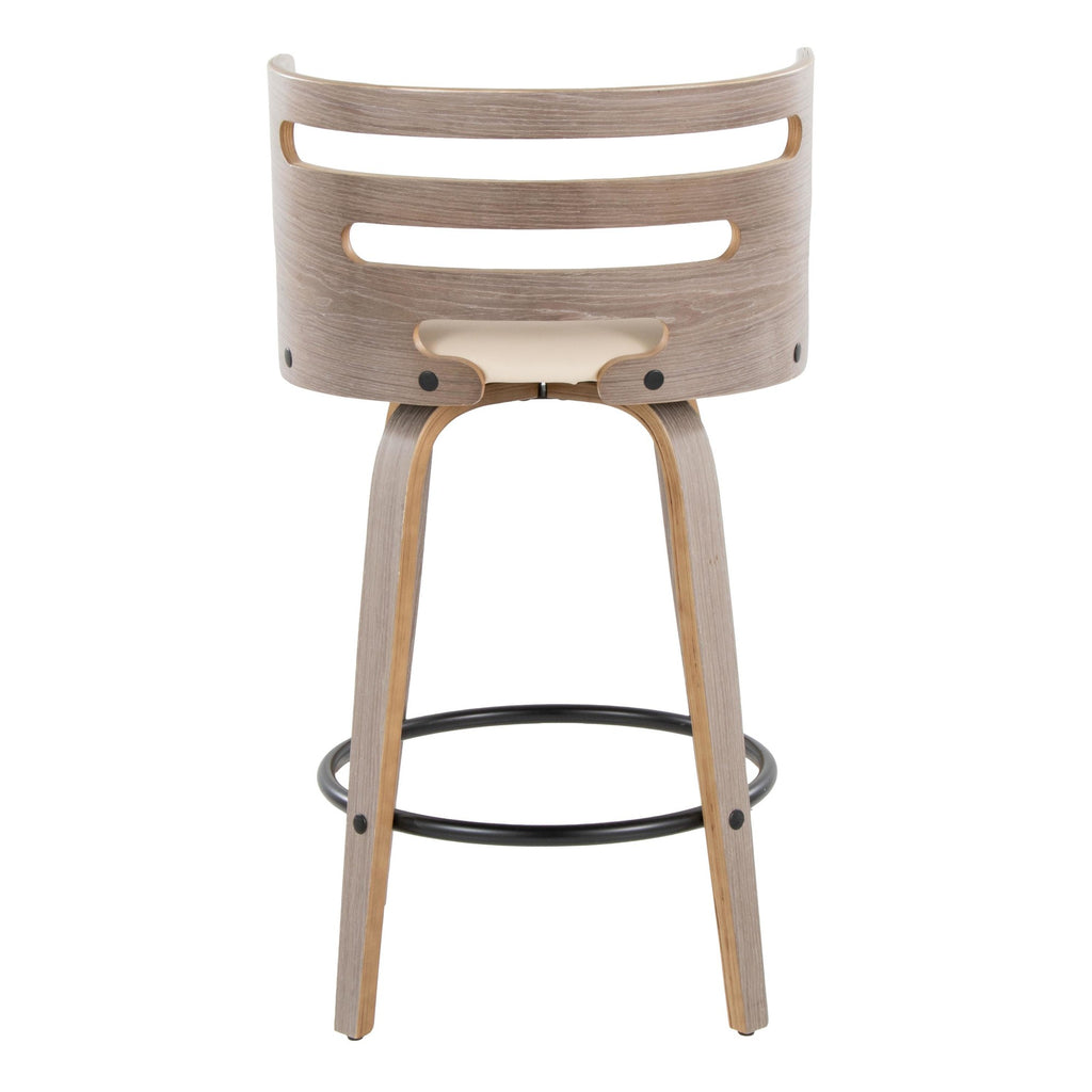 Cosini 26" Fixed-Height Counter Stool - Set of 2 - Light Grey Wood, Cream PU, Black Metal