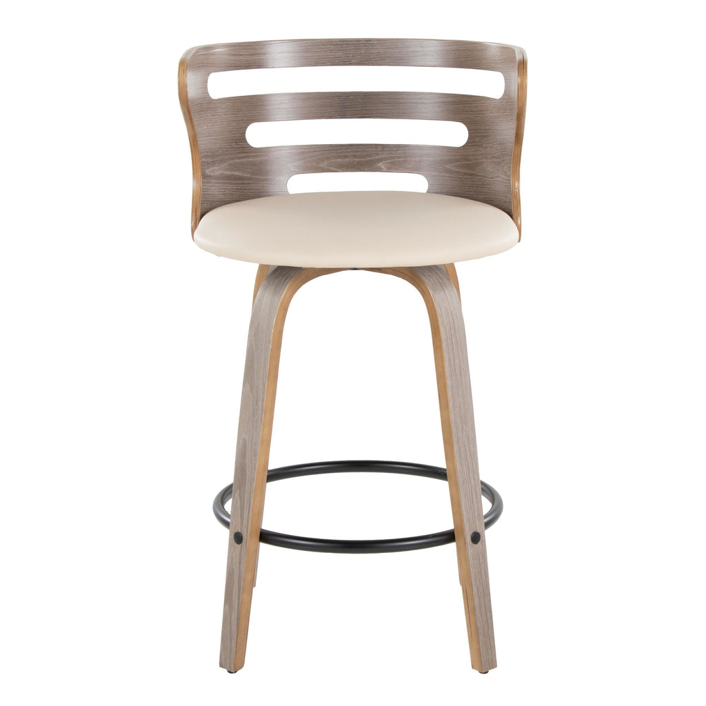 Cosini 26" Fixed-Height Counter Stool - Set of 2 - Light Grey Wood, Cream PU, Black Metal