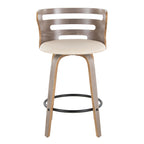 Cosini 26" Fixed-Height Counter Stool - Set of 2 - Light Grey Wood, Cream PU, Black Metal