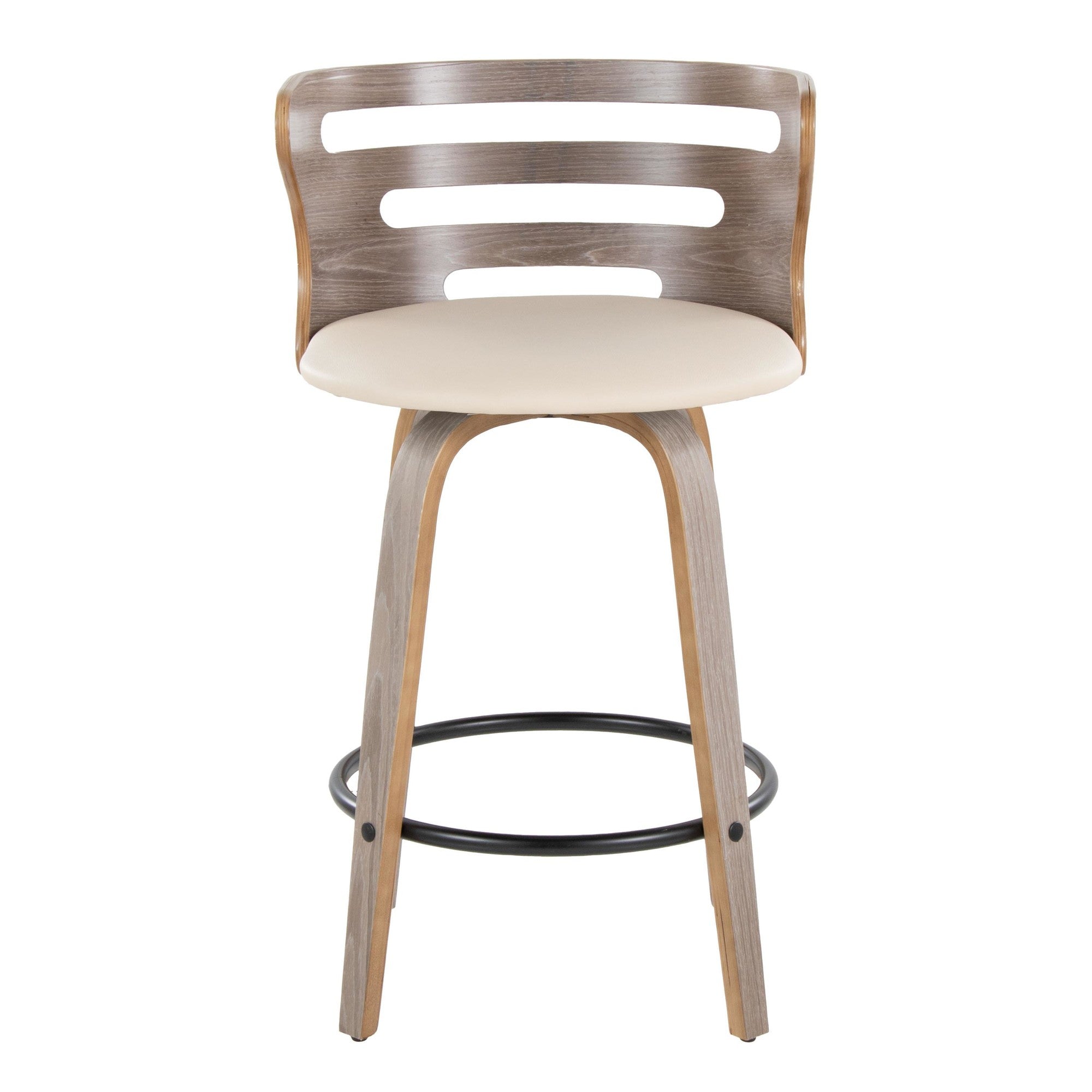 Cosini 26" Fixed-Height Counter Stool - Set of 2 - Light Grey Wood, Cream PU, Black Metal