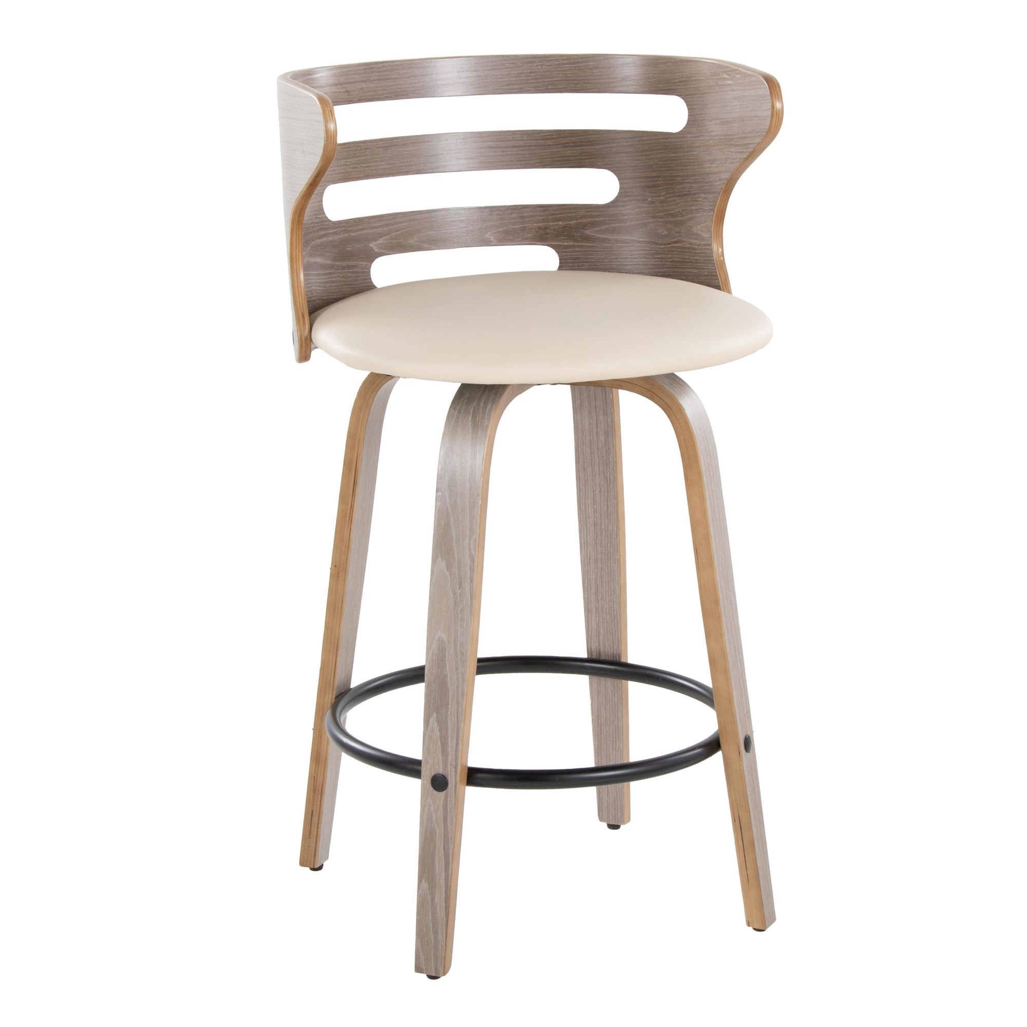 Cosini 26" Fixed-Height Counter Stool - Set of 2 - Light Grey Wood, Cream PU, Black Metal
