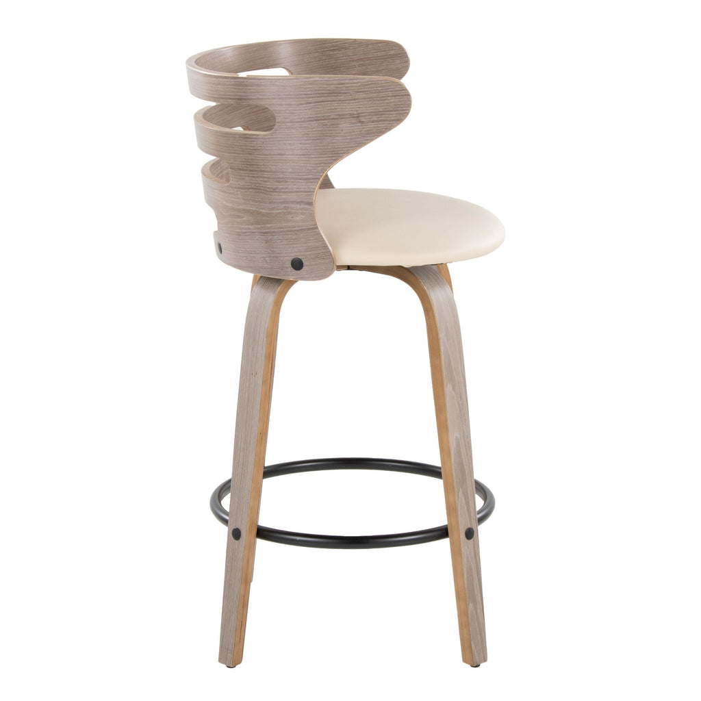 Cosini 26" Fixed-Height Counter Stool - Set of 2 - Light Grey Wood, Cream PU, Black Metal
