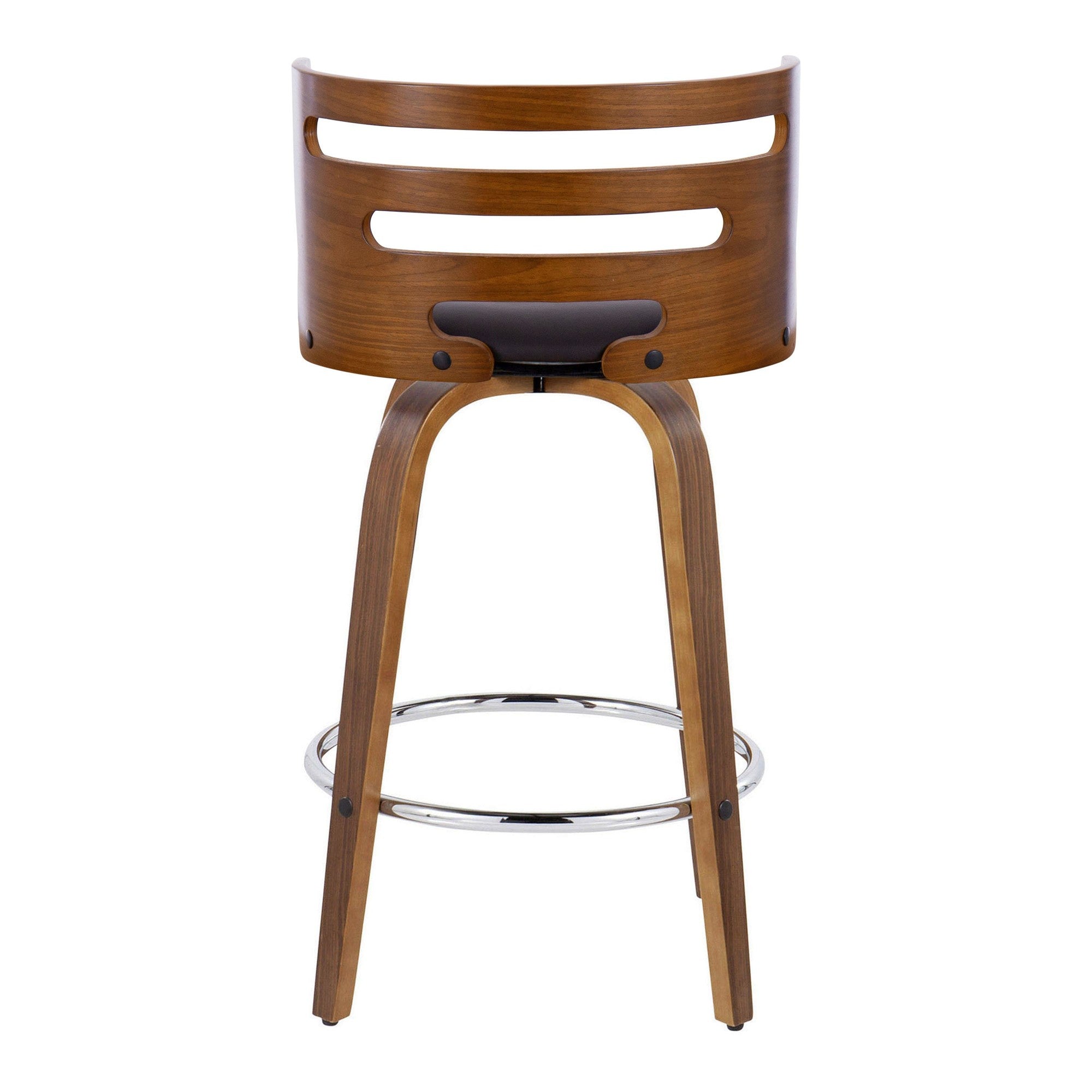 Cosini 26" Fixed-Height Counter Stool - Set of 2 - Walnut Wood, Brown PU, Chrome Metal