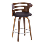 Cosini 26" Fixed-Height Counter Stool - Set of 2 - Walnut Wood, Brown PU, Chrome Metal