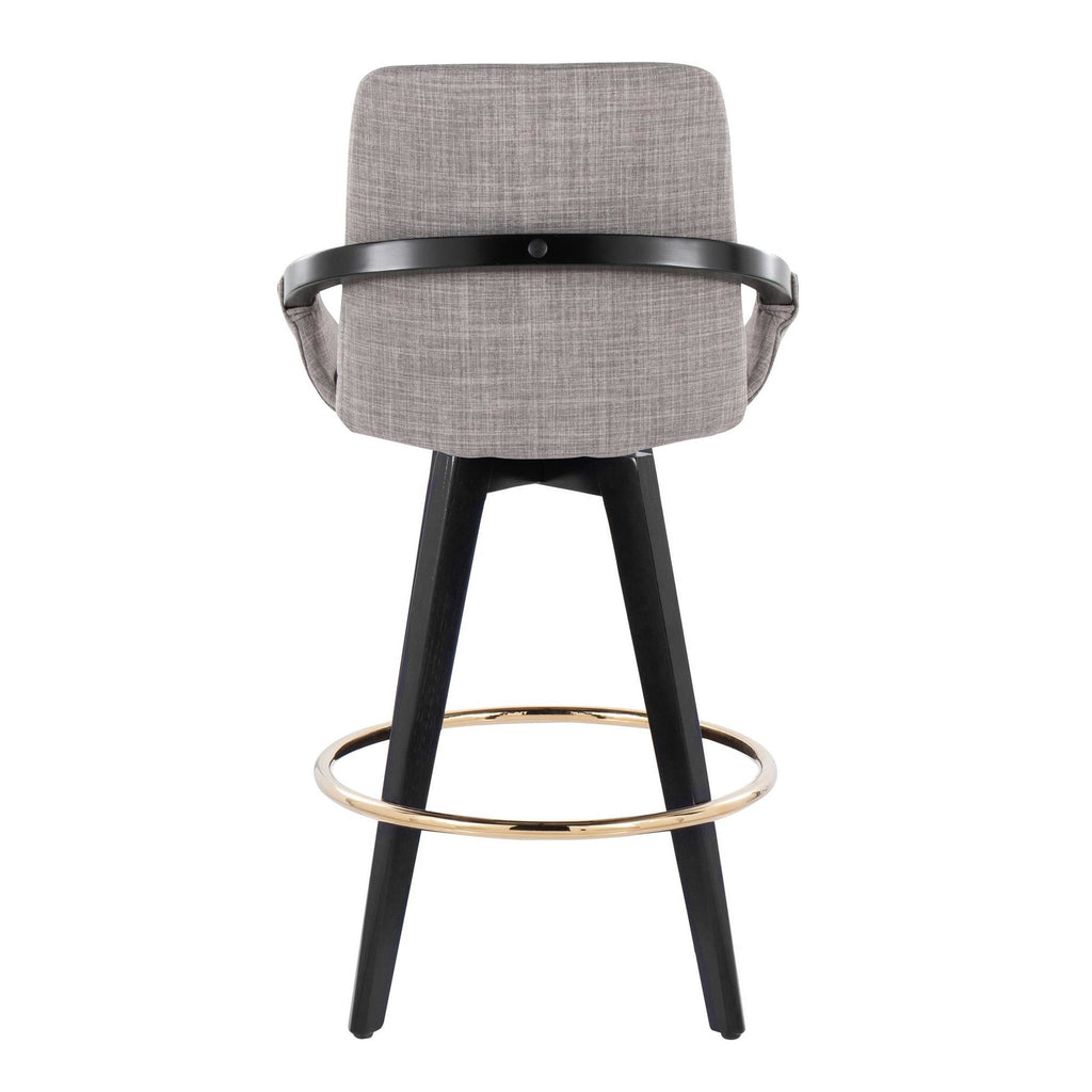 Cosmo 26" Fixed-Height Counter Stool - Set of 2 - Black Wood, Grey Fabric, Gold Metal