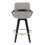 Cosmo 26" Fixed-Height Counter Stool - Set of 2 - Black Wood, Grey Fabric, Gold Metal