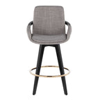 Cosmo 26" Fixed-Height Counter Stool - Set of 2 - Black Wood, Grey Fabric, Gold Metal