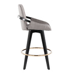 Cosmo 26" Fixed-Height Counter Stool - Set of 2 - Black Wood, Grey Fabric, Gold Metal