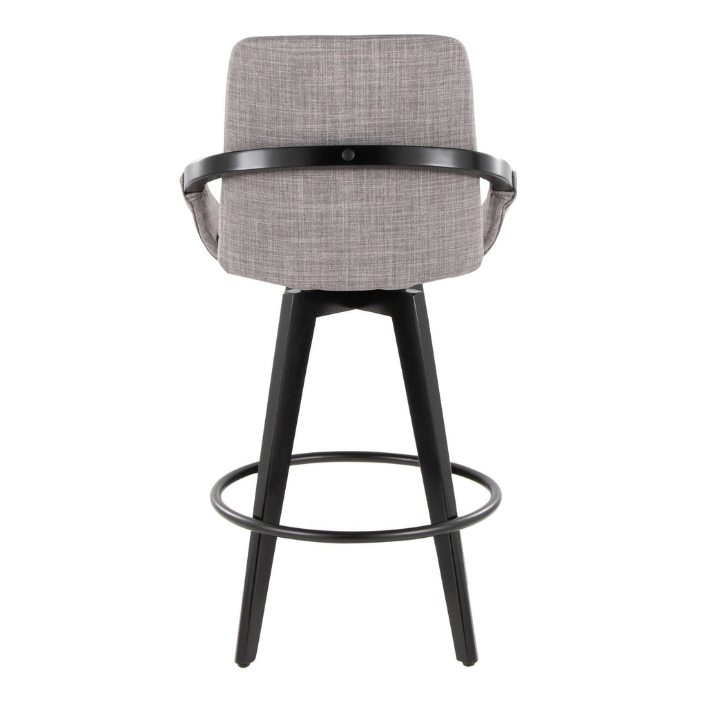 Cosmo 26" Fixed-Height Counter Stool - Set of 2 - Black Wood, Grey Fabric, Black Metal