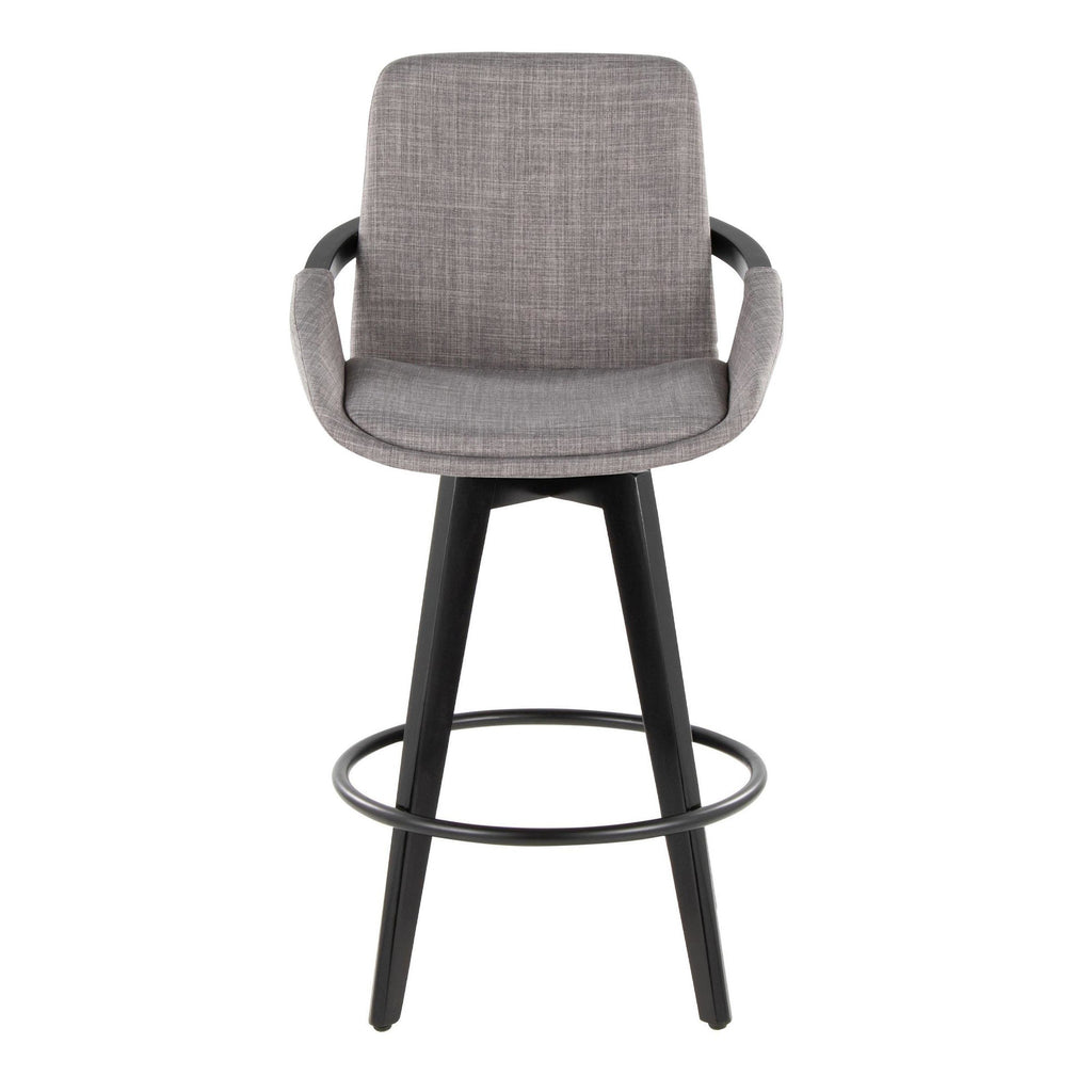 Cosmo 26" Fixed-Height Counter Stool - Set of 2 - Black Wood, Grey Fabric, Black Metal