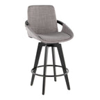 Cosmo 26" Fixed-Height Counter Stool - Set of 2 - Black Wood, Grey Fabric, Black Metal