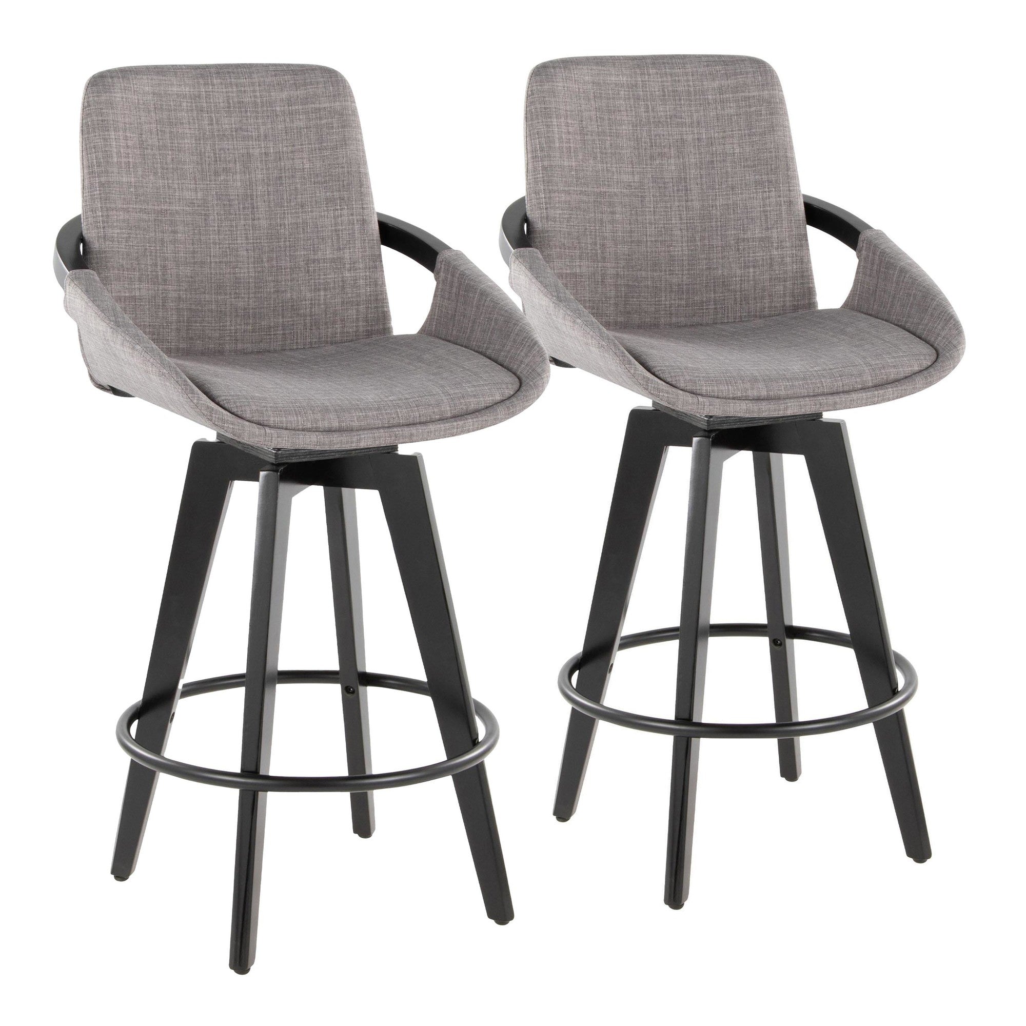Cosmo 26" Fixed-Height Counter Stool - Set of 2 - Black Wood, Grey Fabric, Black Metal