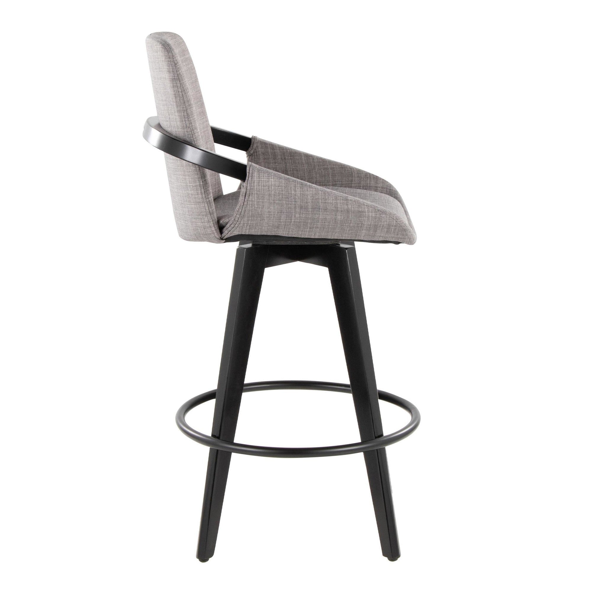 Cosmo 26" Fixed-Height Counter Stool - Set of 2 - Black Wood, Grey Fabric, Black Metal