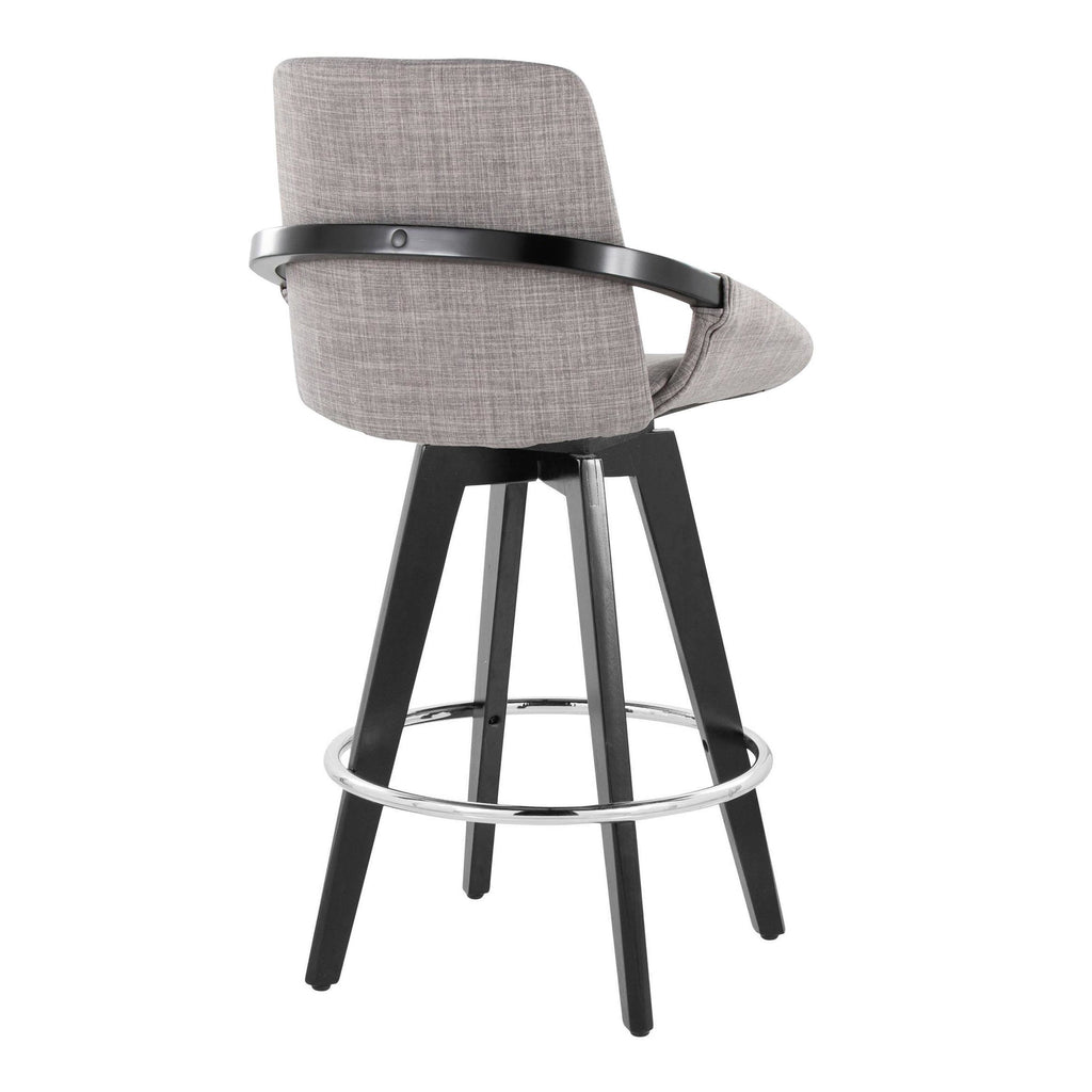 Cosmo 26" Fixed-Height Counter Stool - Set of 2 - Black Wood, Grey Fabric, Chrome Metal
