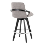 Cosmo 26" Fixed-Height Counter Stool - Set of 2 - Black Wood, Grey Fabric, Chrome Metal